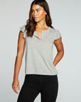 Recycled Vintage Jersey Flutter Sleeve Snap Front Henley WOMENS chaserbrand