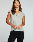 Recycled Vintage Jersey Flutter Sleeve Snap Front Henley WOMENS chaserbrand