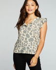 Recycled Vintage Jersey Flutter Sleeve Snap Front Henley WOMENS chaserbrand