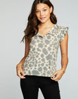 Recycled Vintage Jersey Flutter Sleeve Snap Front Henley WOMENS chaserbrand