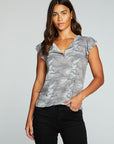 Recycled Vintage Jersey Flutter Sleeve Snap Front Henley WOMENS chaserbrand