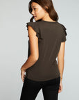 Recycled Vintage Jersey Flutter Sleeve Snap Front Henley WOMENS chaserbrand