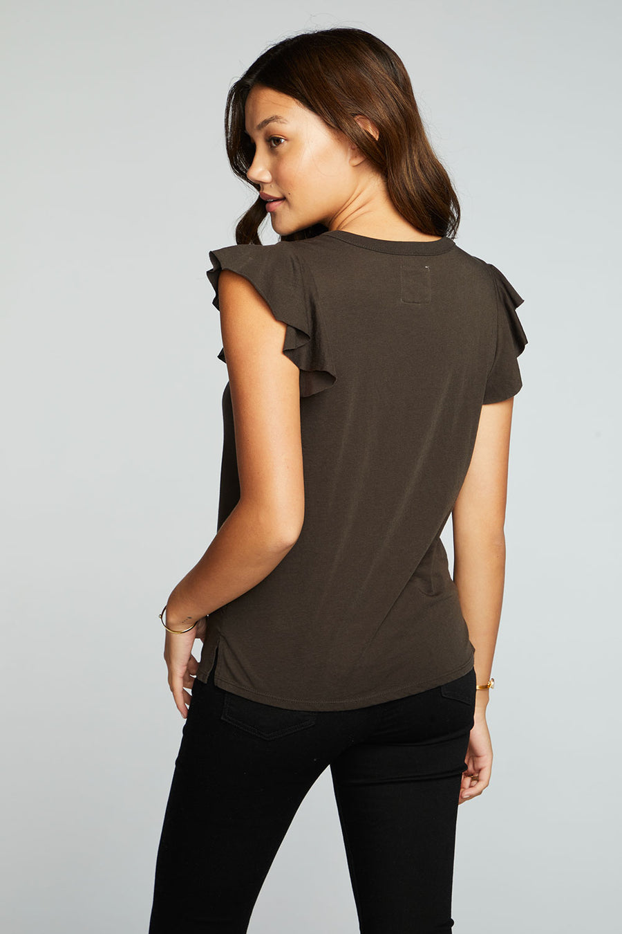 Recycled Vintage Jersey Flutter Sleeve Snap Front Henley WOMENS chaserbrand