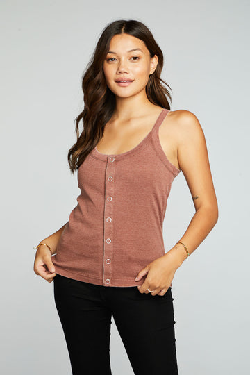 Recycled Vintage Rib Snap Front Tank WOMENS chaserbrand