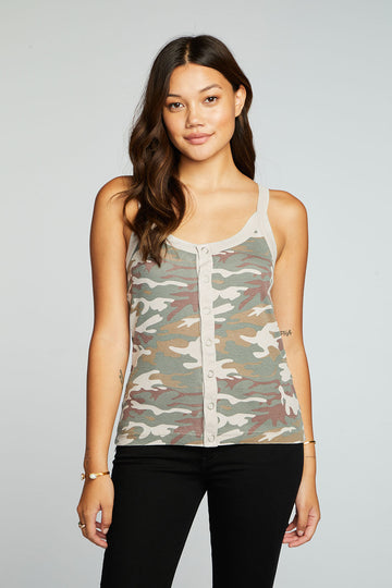 Recycled Vintage Rib Snap Front Tank WOMENS chaserbrand