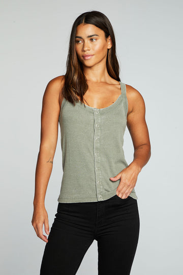 Recycled Vintage Rib Snap Front Tank WOMENS chaserbrand
