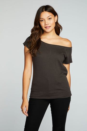 Linen French Terry Off The Shoulder Raglan Cap Sleeve Pullover WOMENS chaserbrand