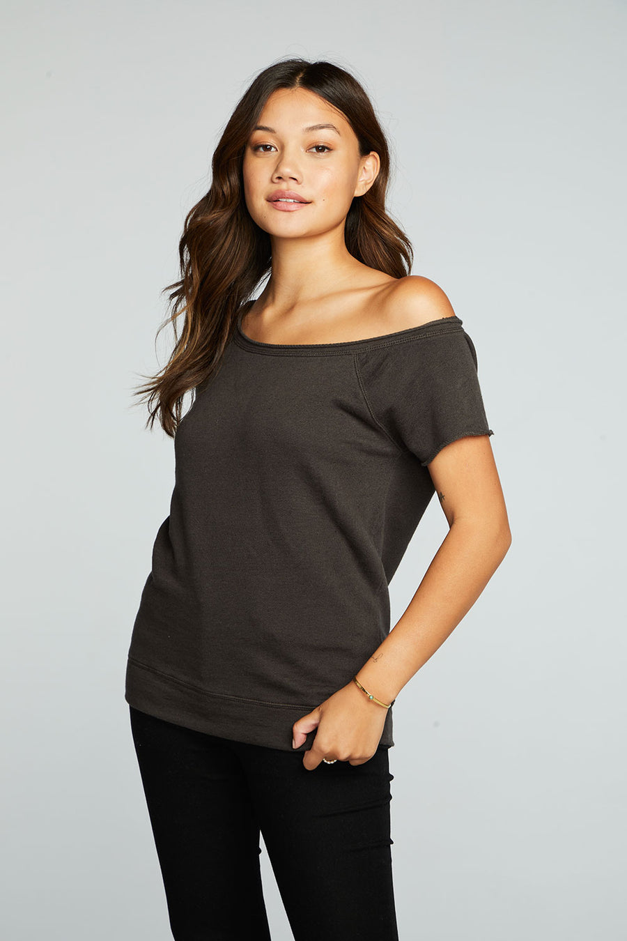 Linen French Terry Off The Shoulder Raglan Cap Sleeve Pullover WOMENS chaserbrand