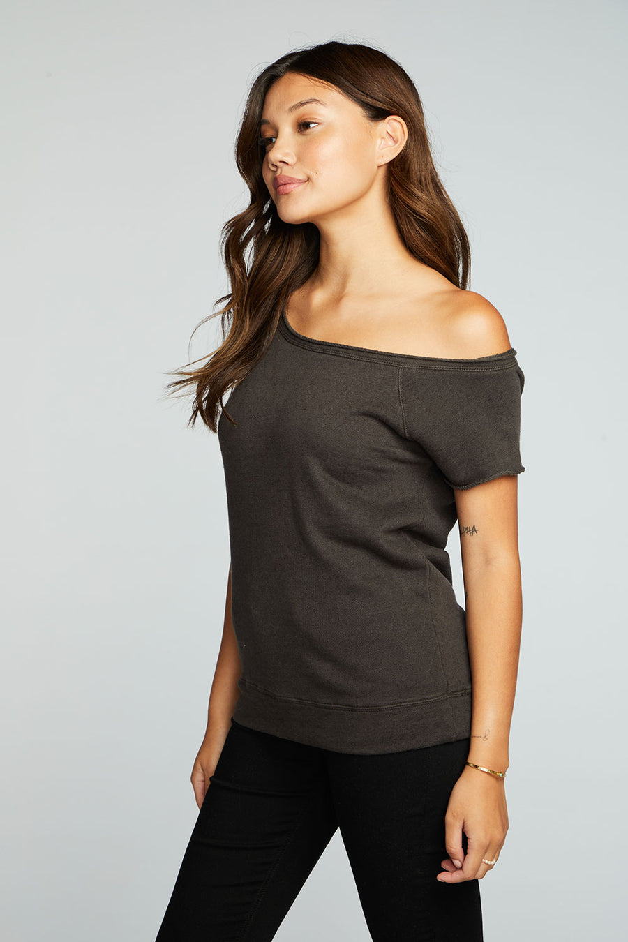Linen French Terry Off The Shoulder Raglan Cap Sleeve Pullover WOMENS chaserbrand