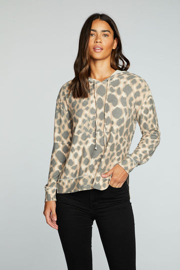 Recycled Cozy Knit Pintuck Hoodie Pullover With Side Slits WOMENS chaserbrand