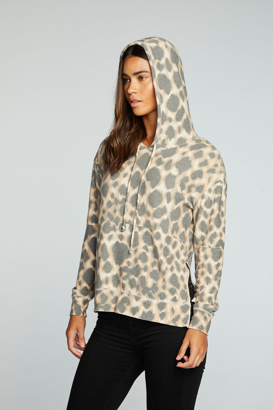Recycled Cozy Knit Pintuck Hoodie Pullover With Side Slits WOMENS chaserbrand