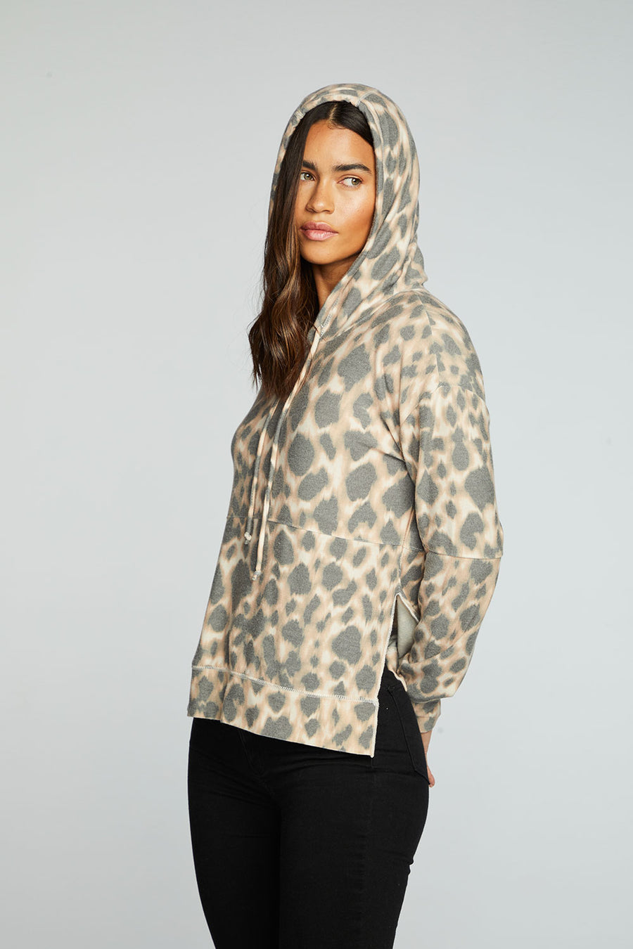 Recycled Cozy Knit Pintuck Hoodie Pullover With Side Slits WOMENS chaserbrand