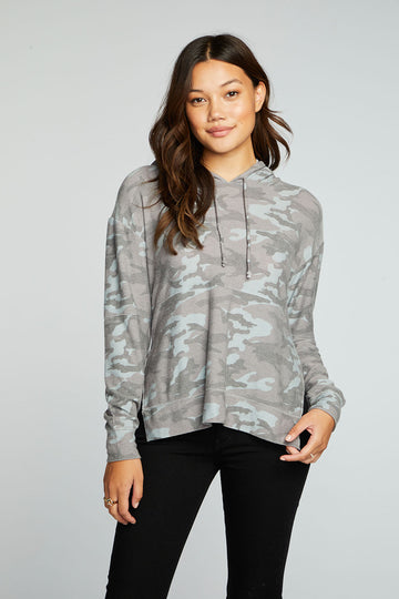Recycled Cozy Knit Pintuck Hoodie Pullover With Side Slits WOMENS chaserbrand