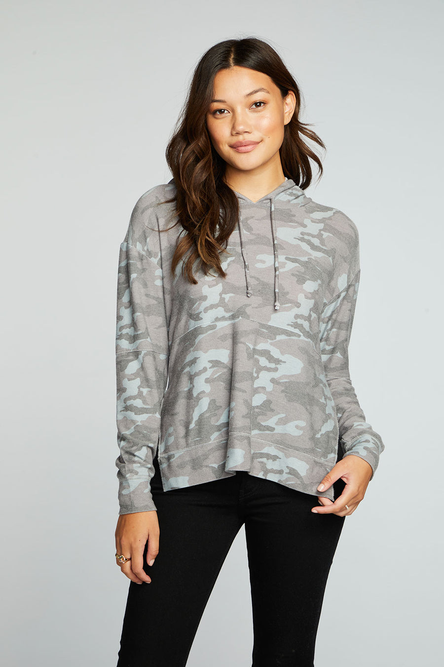 Recycled Cozy Knit Pintuck Hoodie Pullover With Side Slits WOMENS chaserbrand