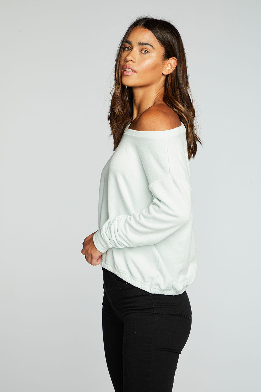 Slub French Terry Long Sleeve Pullover With Shirred Body Hem WOMENS chaserbrand