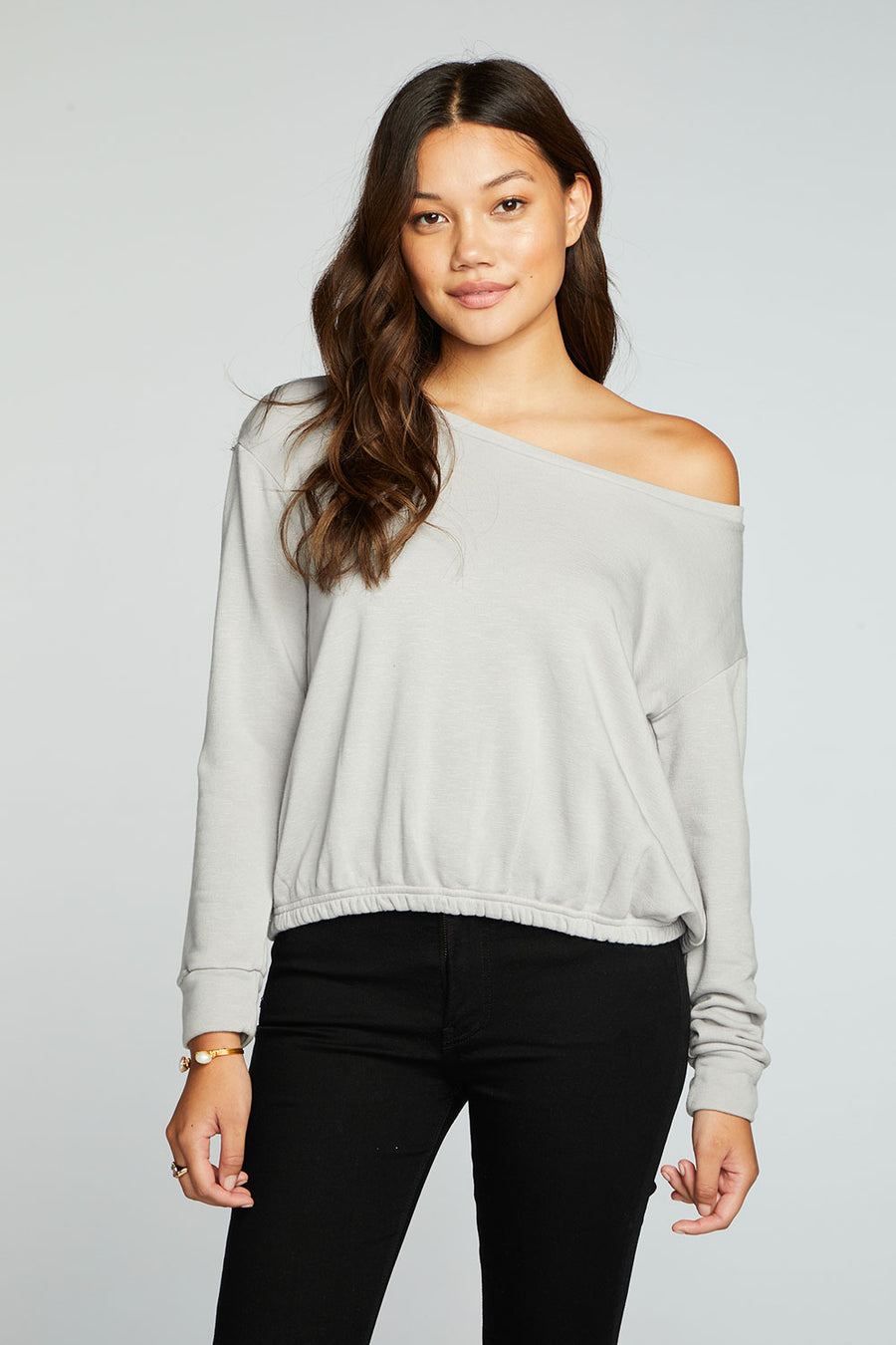 Slub French Terry Long Sleeve Pullover With Shirred Body Hem WOMENS chaserbrand