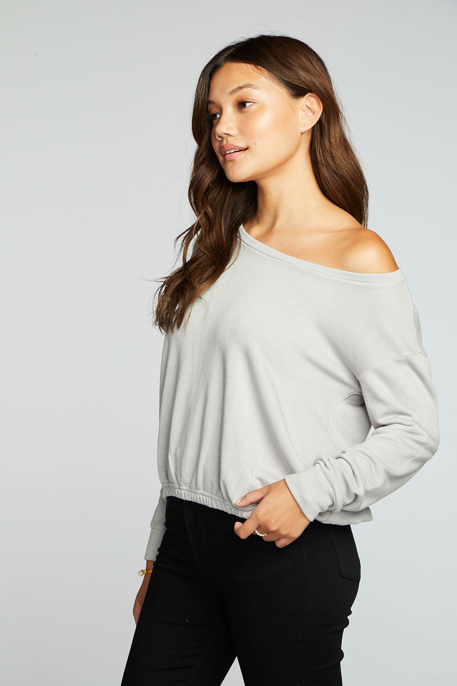 Slub French Terry Long Sleeve Pullover With Shirred Body Hem WOMENS chaserbrand