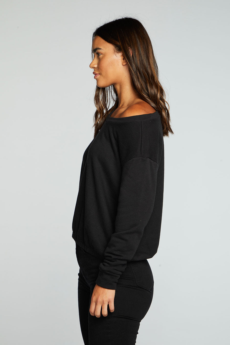 Slub French Terry Long Sleeve Pullover With Shirred Body Hem WOMENS chaserbrand