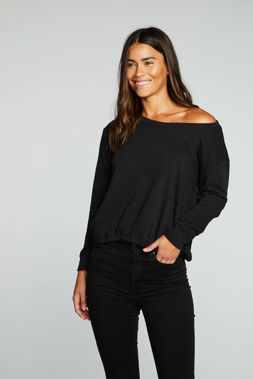 Slub French Terry Long Sleeve Pullover With Shirred Body Hem WOMENS chaserbrand