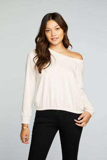 Slub French Terry Long Sleeve Pullover With Shirred Body Hem WOMENS chaserbrand
