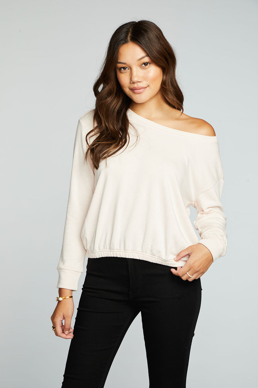 Slub French Terry Long Sleeve Pullover With Shirred Body Hem – chaser