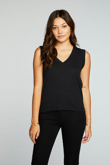 Gauze Jersey Rolled Armhole V Neck Muscle Tank WOMENS chaserbrand