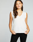 Gauze Jersey Rolled Armhole V Neck Muscle Tank WOMENS chaserbrand