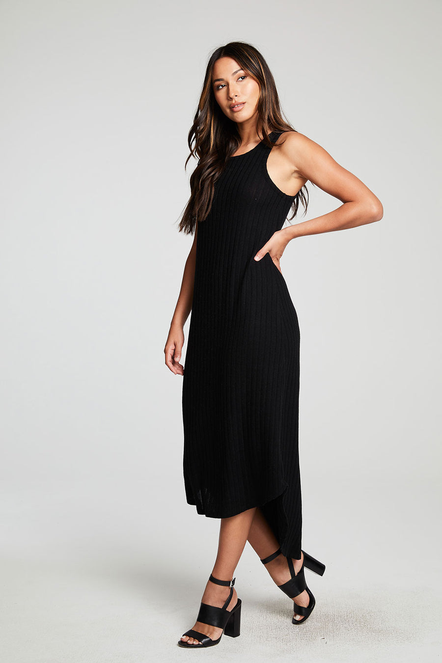 Poor Boy Rib Hi Lo Shirttail Midi Racer Tank Dress WOMENS chaserbrand