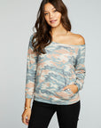 Vintage Fleece Off The Shoulder Raglan Pullover With Kanga Pocket WOMENS chaserbrand