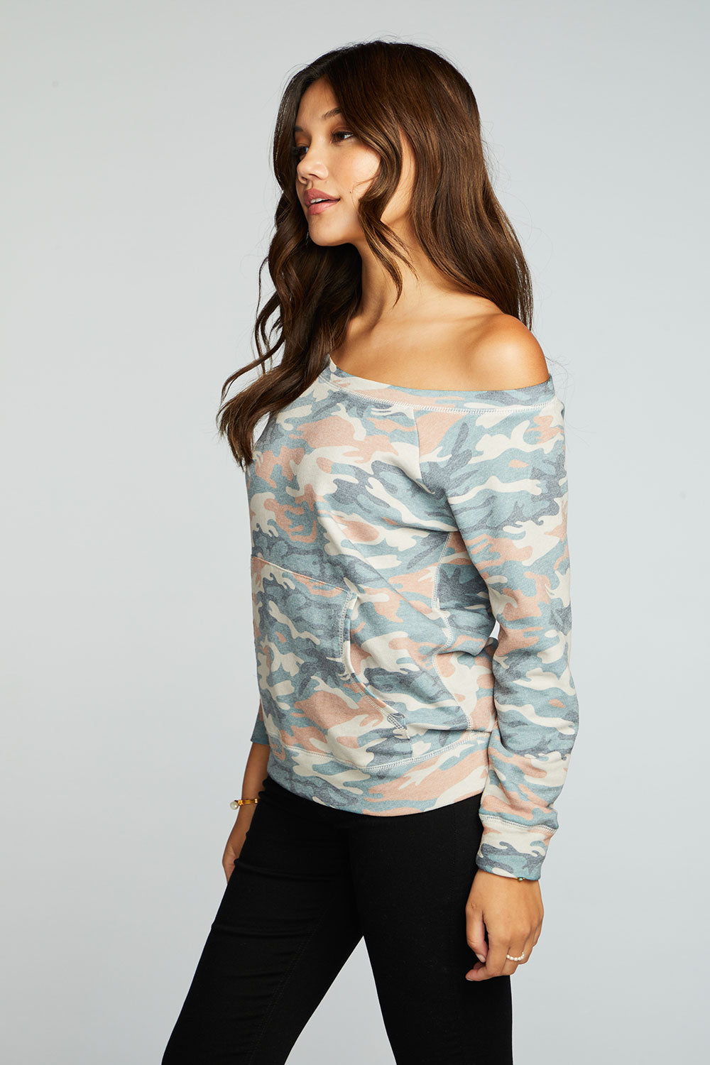 Vintage Fleece Off The Shoulder Raglan Pullover With Kanga Pocket WOMENS chaserbrand