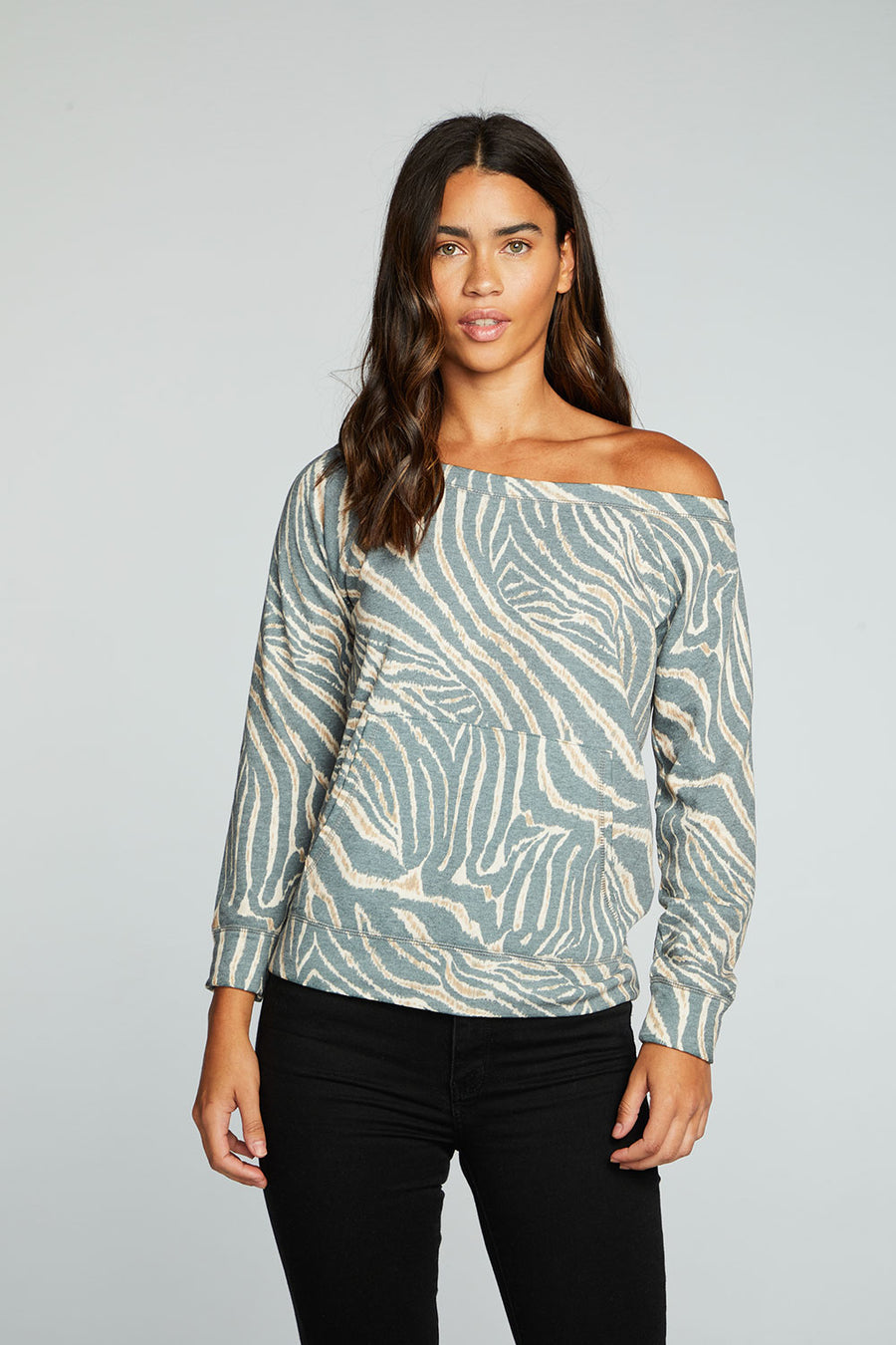 Vintage Fleece Off The Shoulder Raglan Pullover With Kanga Pocket WOMENS chaserbrand