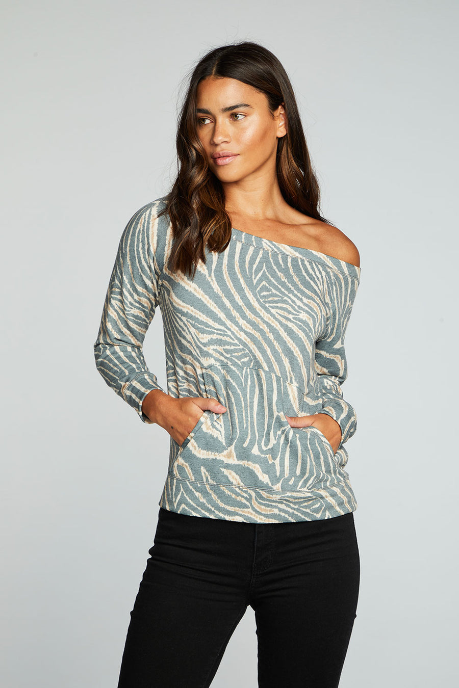 Vintage Fleece Off The Shoulder Raglan Pullover With Kanga Pocket WOMENS chaserbrand