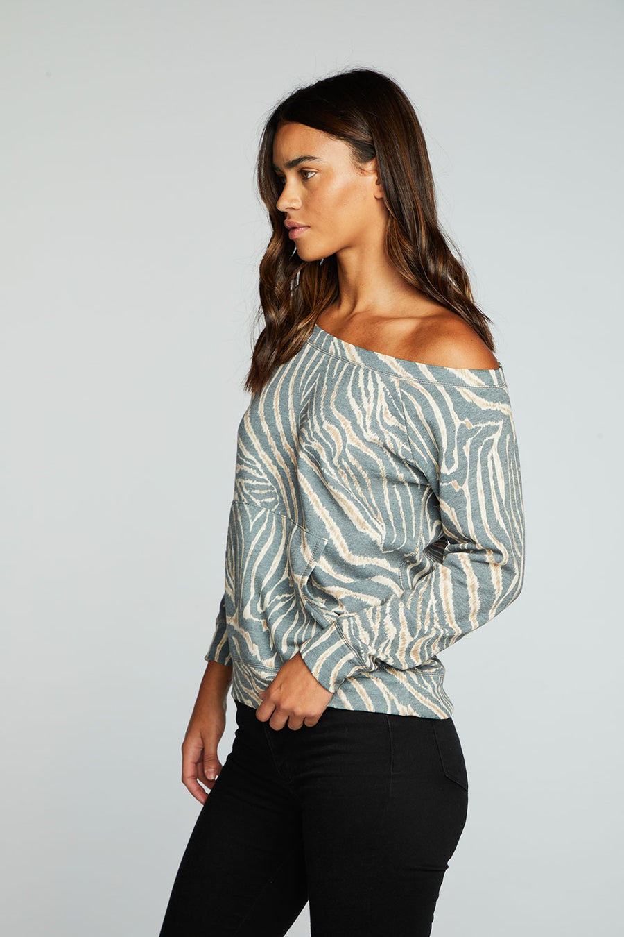 Vintage Fleece Off The Shoulder Raglan Pullover With Kanga Pocket WOMENS chaserbrand