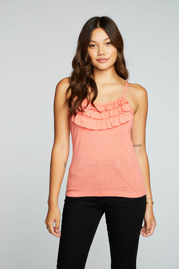 Linen Jersey Strappy Ruffle Cami WOMENS chaserbrand