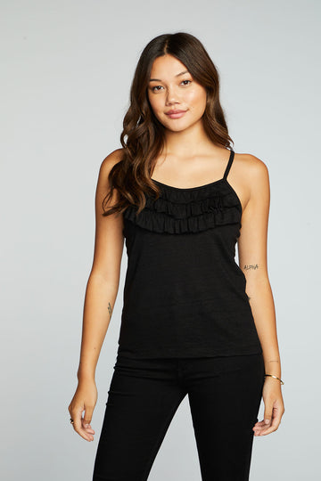 Linen Jersey Strappy Ruffle Cami WOMENS chaserbrand