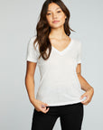 Linen Jersey Raw Edge Double V Short Sleeve Tee WOMENS chaserbrand