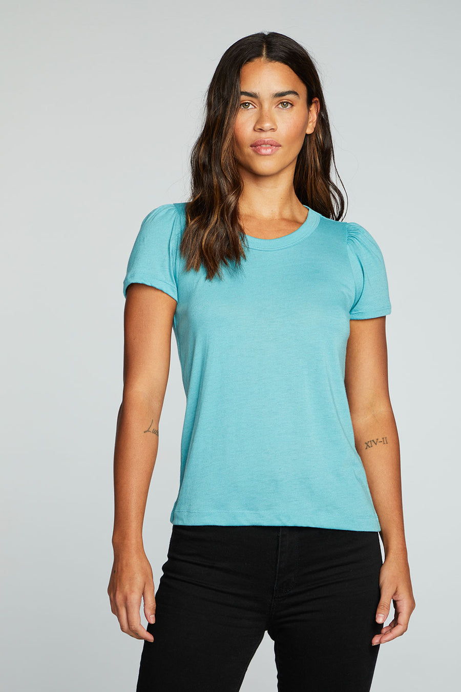 Bella Jersey Shirred Puff Sleeve Easy Tee WOMENS chaserbrand