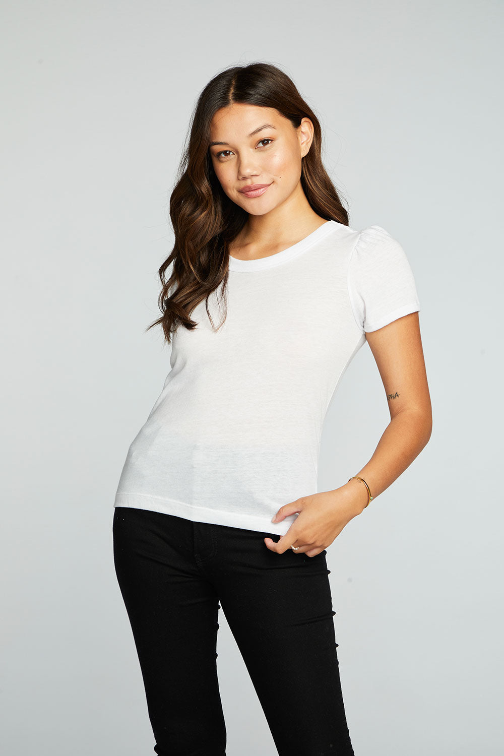 Bella Jersey Shirred Puff Sleeve Easy Tee WOMENS chaserbrand