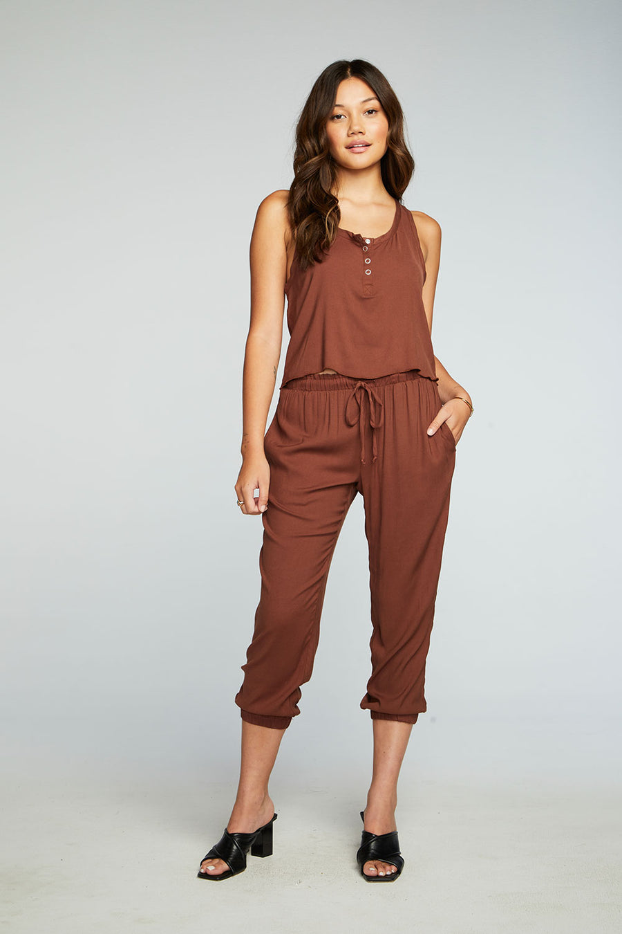 Heirloom Wovens Cropped Snap Front Racerback Henley WOMENS chaserbrand