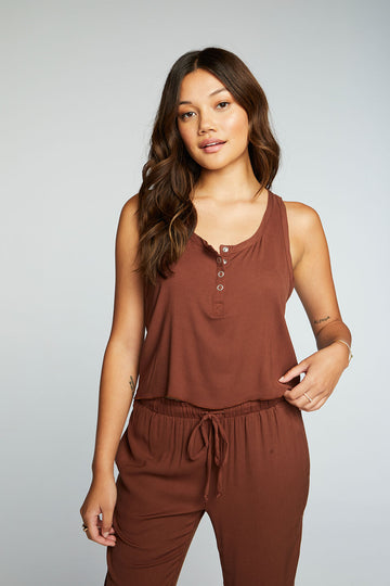 Heirloom Wovens Cropped Snap Front Racerback Henley WOMENS chaserbrand
