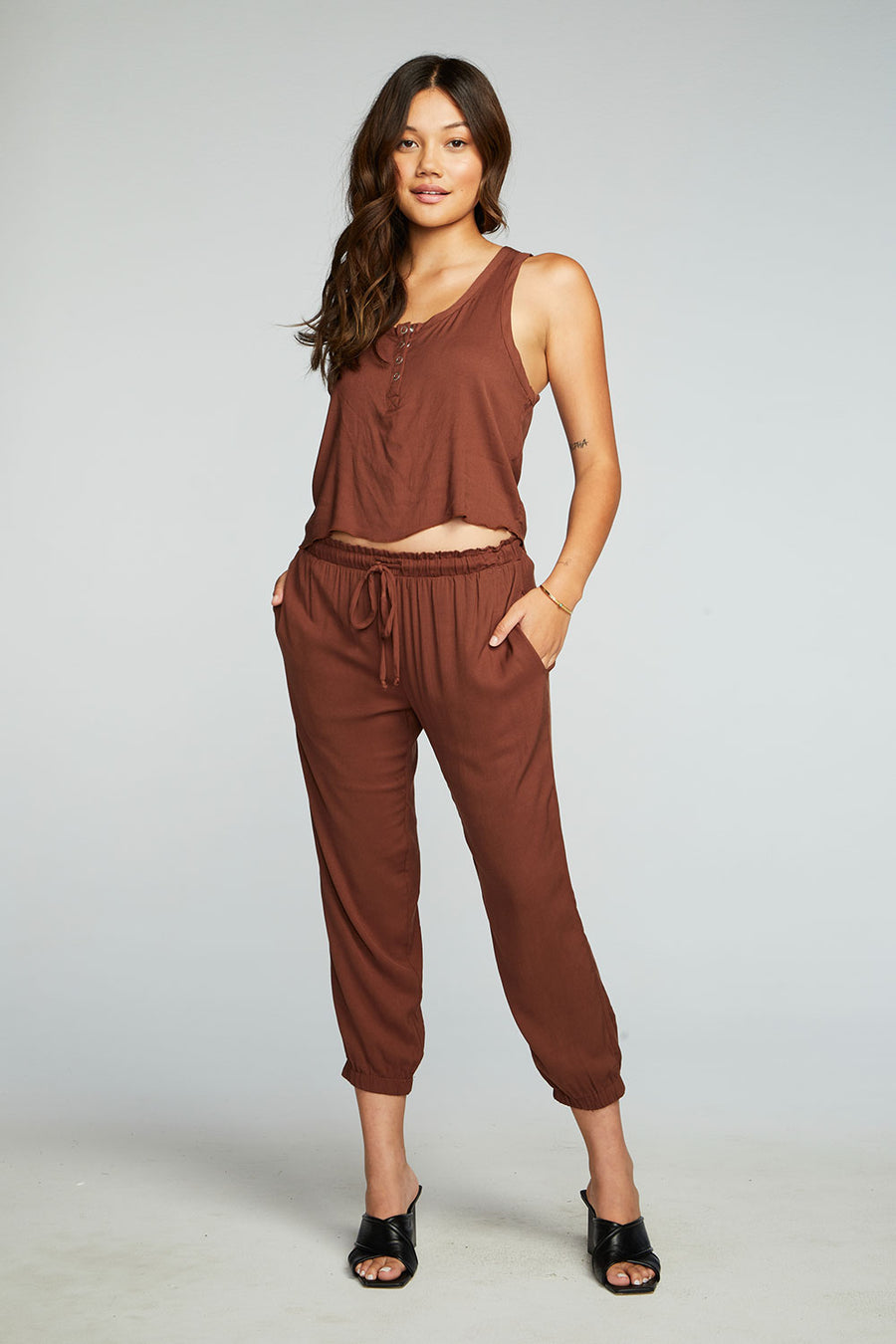 Heirloom Wovens Cropped Snap Front Racerback Henley WOMENS chaserbrand