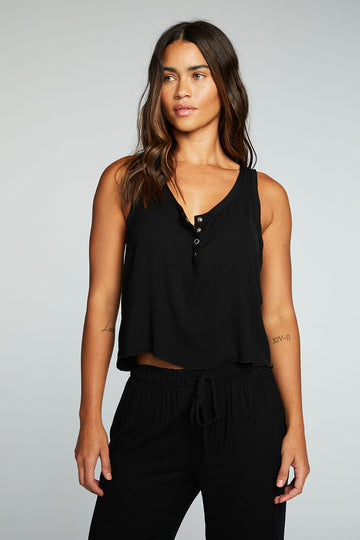 Heirloom Wovens Cropped Snap Front Racerback Henley WOMENS chaserbrand