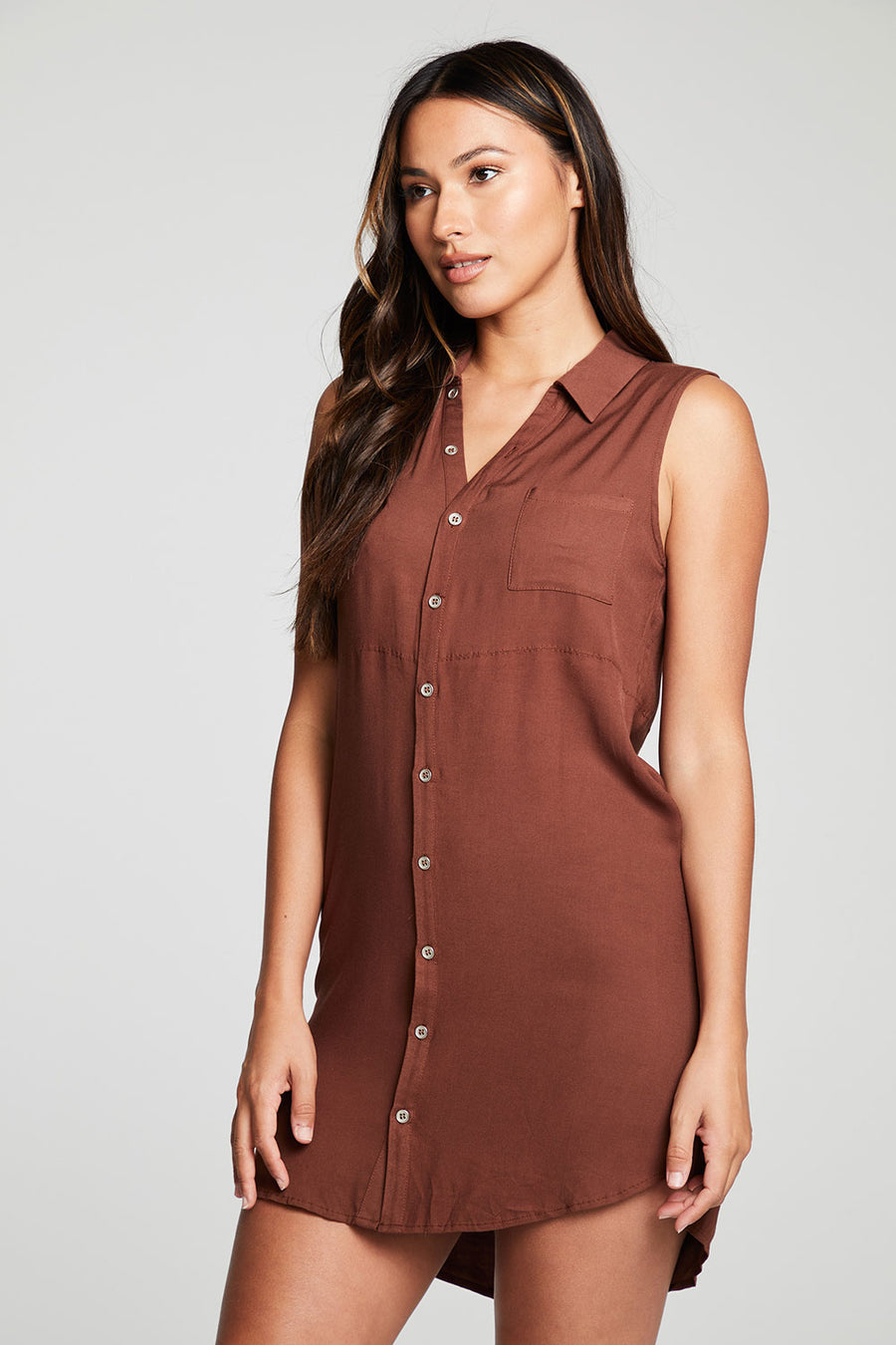 Heirloom Wovens Sleeveless Button Down Hi Lo Shirttail Dress WOMENS chaserbrand
