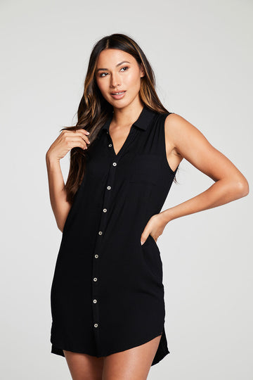 Heirloom Wovens Sleeveless Button Down Hi Lo Shirttail Dress WOMENS chaserbrand