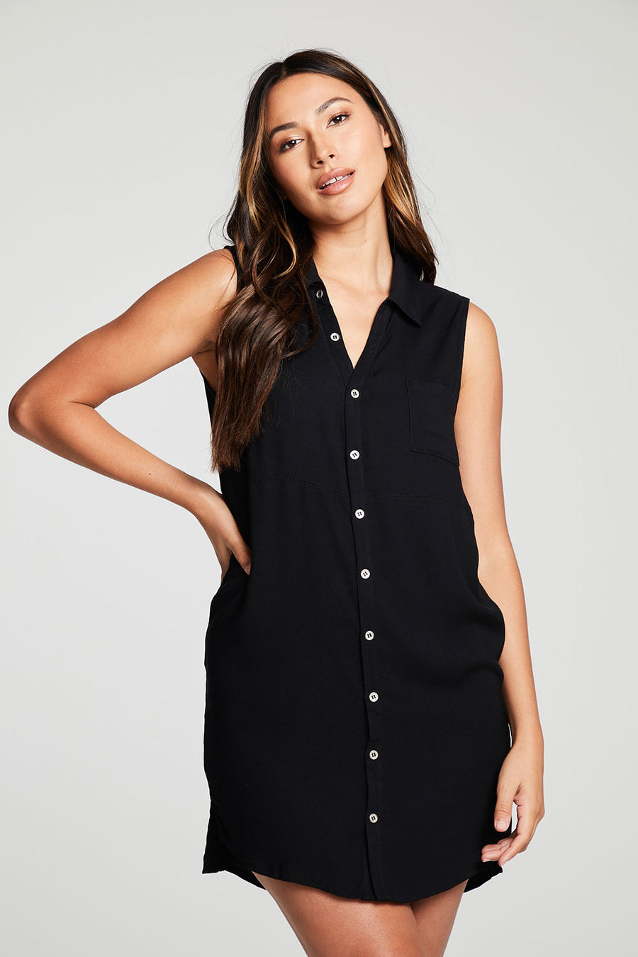 Heirloom Wovens Sleeveless Button Down Hi Lo Shirttail Dress WOMENS chaserbrand
