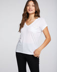 Recycled Vintage Jersey Double V Hi Lo Pocket Tee with Rolled Sleeves WOMENS chaserbrand