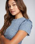 Linen Rib Raw Edge Ruffle Puff Sleeve Tee WOMENS chaserbrand