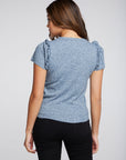 Linen Rib Raw Edge Ruffle Puff Sleeve Tee WOMENS chaserbrand