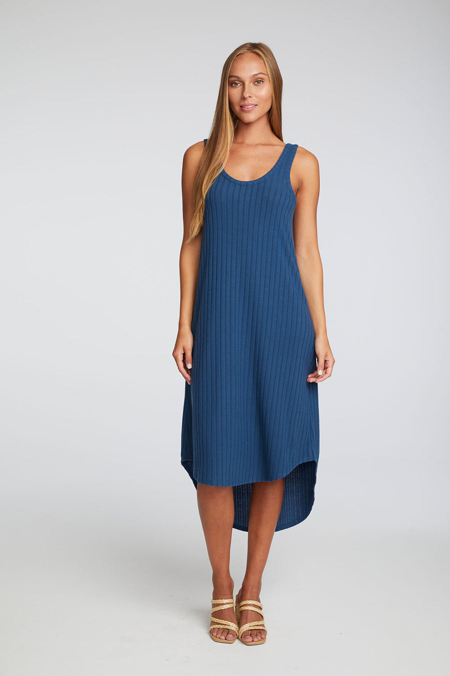Poor Boy Rib Double Scoop Hi Lo Shirttail Midi Dress WOMENS chaserbrand