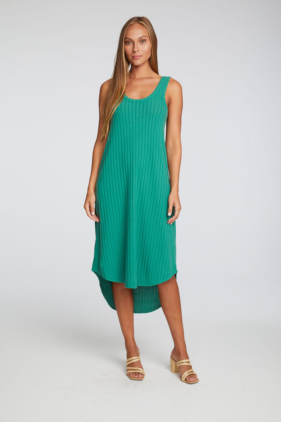 Poor Boy Rib Double Scoop Hi Lo Shirttail Midi Dress WOMENS chaserbrand